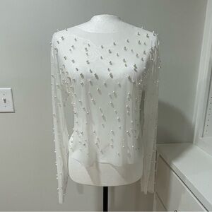 Boutique White Sheer Faux Pearl Embellishment Date Night Bride Bachelorette